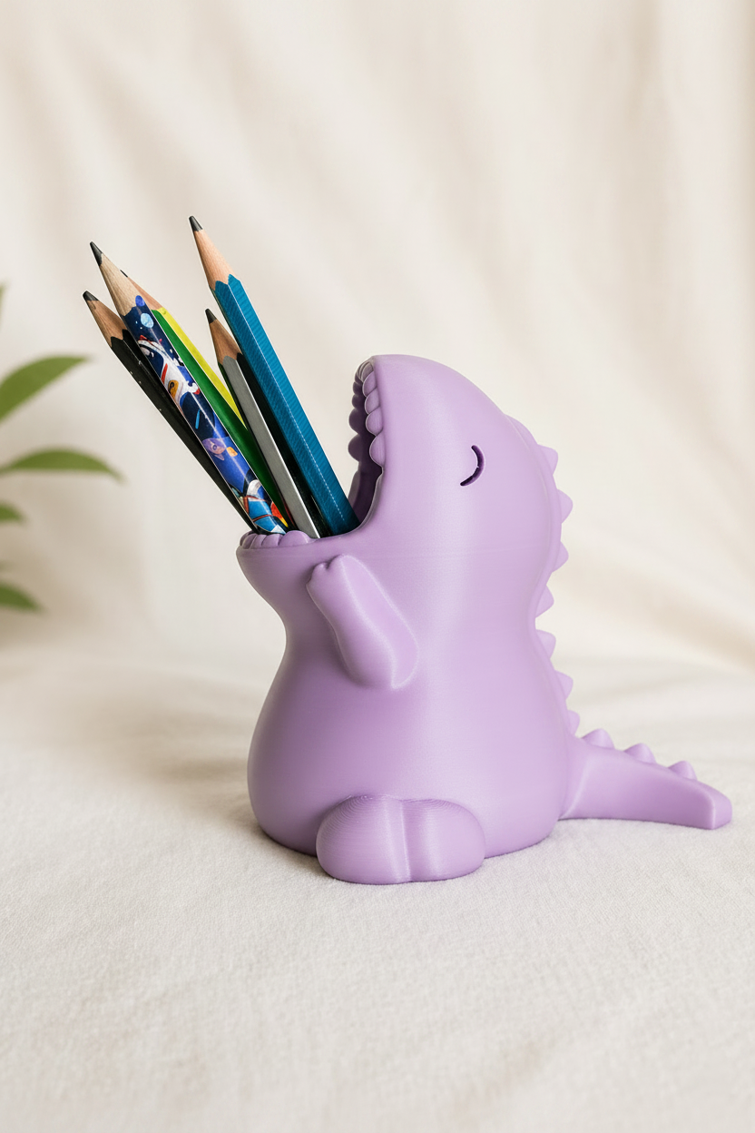 Bright Pastel Lavender Dinosaur Pen Holder