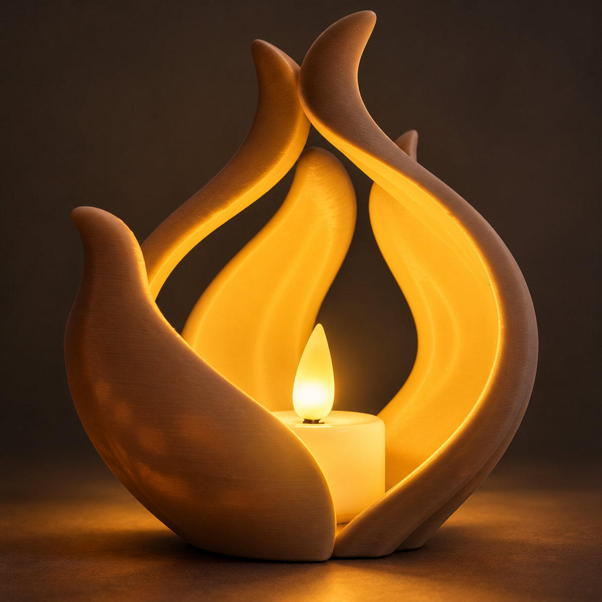 Sculptural Flame LED Tea Light Holder