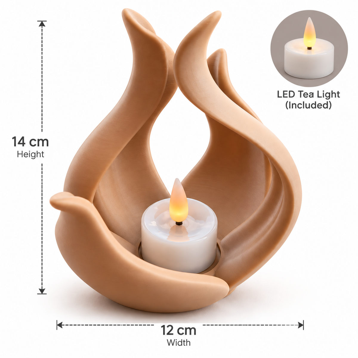 Sculptural Flame LED Tea Light Holder
